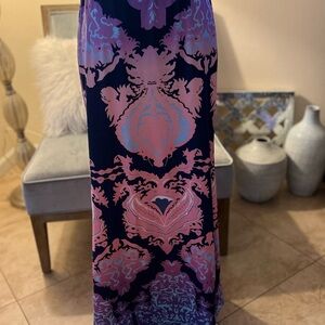 Colorful Coral Pink and Purple Patterned Maxi Skirt